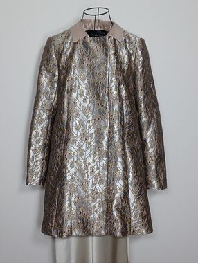 Tara Jarmon Paris Floral Metallic Jacquard Jacket With Detachable Collar